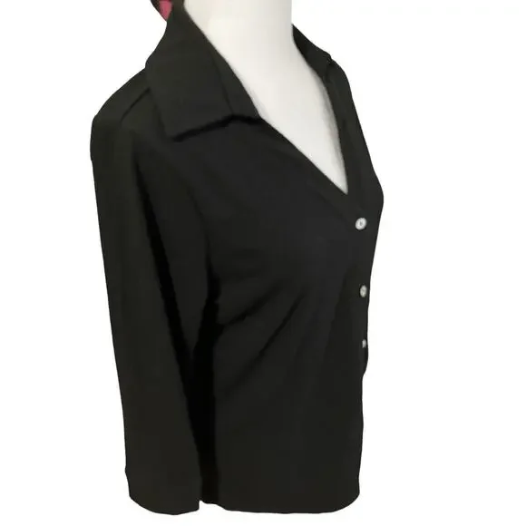 Beacon Apparel Stitch Fix Women's Black Button Up Top 3/4 Sleeve Ribbed NWT Sz M - Picture 5 of 8